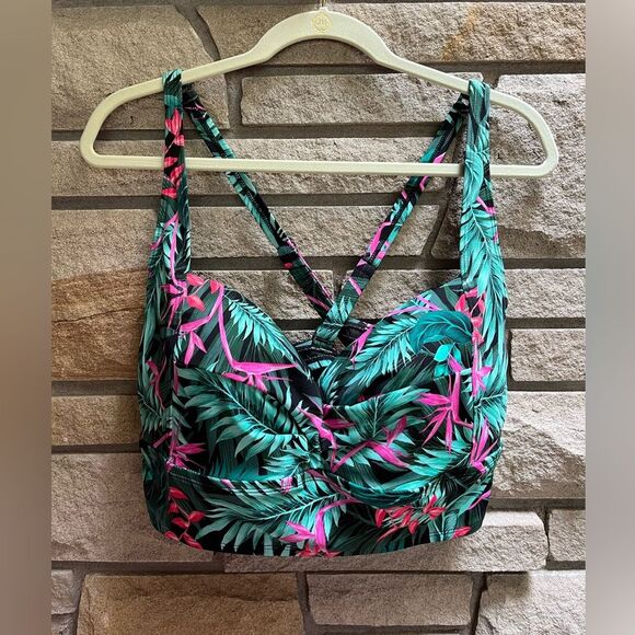 TORRID green palm and bird of paradise bikini set high waist black green 2x - Picture 4 of 13